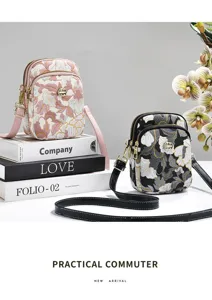 Detailed view of the stylish floral jacquard double zipper crossbody bag for daily use.
