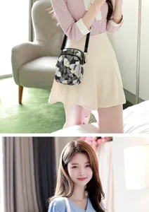 Detailed view of the stylish Chinese style floral crossbody phone bag with double zippers.