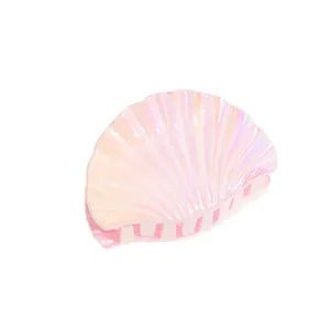 Molla per capelli a conchiglia rosa iridescente, accessorio sirena olografica per donna.