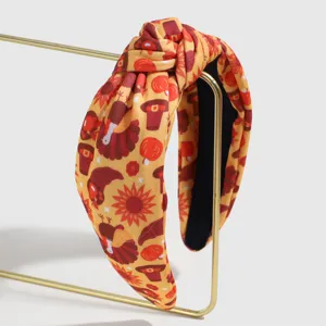Thanksgiving turkey print knotted headband wide hair hoop fall holiday hair accessories