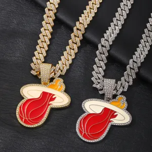 Hip Hop Alloy Rhinestone Basketball Fireball Pendant Necklace Cuban Twist Chain Electroplated Enamel Men Women Jewelry Gift