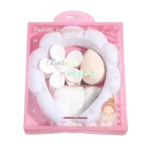 Cute headband and wristband makeup set with flower hair clip and soft sponge for daily face wash.