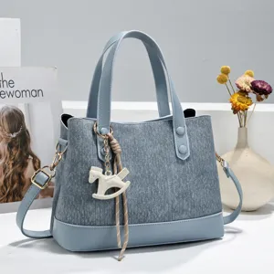 Blue patchwork tote bag women stylish commute shoulder bag casual top handle handbag new