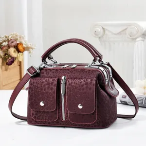 Bolso Boston Vintage Con Estampa de Leopardo para Mujer Bolso de Mano Almohada de Cuero PU Con Relieve Doble Bolsillo Delantero Con Cremallera Bolso de Hombro Cruzado