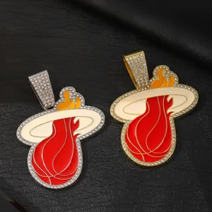 Fashion rhinestone Miami heat basketball pendant necklace hip hop bling drip oil jewelry