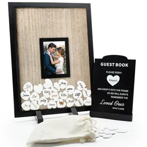 Wooden Wedding Guest Book Photo Frame Heart Shaped Message Book Alternative Rustic Wedding Party Decoration Ornament