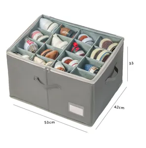 Grosse faltbare Schuhaufbewahrungsbox mit klarem Deckel und Fächern für Kleiderschrank.