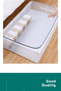 Caja de almacenamiento bajo cama transparente PVC antipolvo plegable ropa detalle.