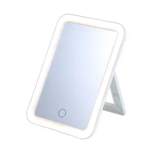 Desktop Makeup Mirror Portable Folding Vanity Mirror with LED Lights Touch Screen for Dormitory Bedroom