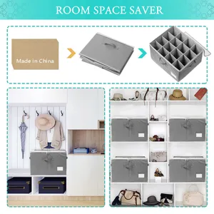 Faltbare graue Stoff-Aufbewahrungsbox mit Fächern, ideal für Kleidung und Schuhe im Kleiderschrank.