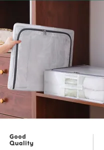 Caja de almacenamiento plegable de malla transparente para ropa y edredones, antipolvo.