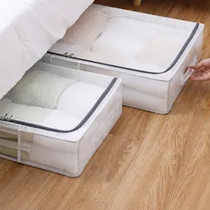 Caja de Almacenamiento Debajo de la Cama de Tela PVC Transparente Plegable A Prueba de Polvo Organizador de Ropa de Edredón Dormitorio