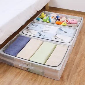 Caja de almacenamiento bajo la cama transparente plegable para ropa mantas y edredones.