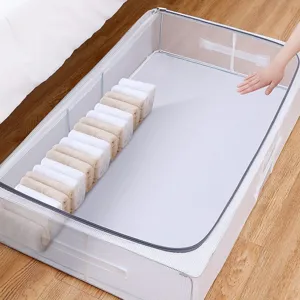 Caja de almacenamiento plegable bajo la cama con malla, organizador transparente para ropa.