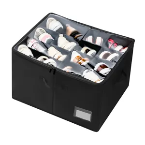 Große schwarze Schuhaufbewahrung Box mit klarem Deckel und Fächern für den Kleiderschrank.