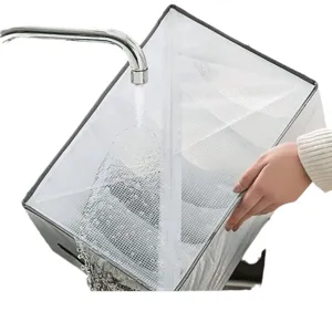 Foldable clothes storage box for wardrobe drawer, mesh organizer for pants and t-shirts.