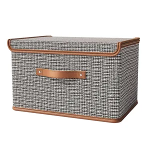 Stoffen opbergdoos met deksel, zwart-witte tweed stijl, opvouwbare kledingkast organizer.