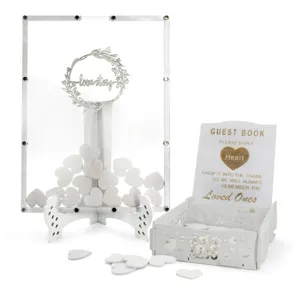 Wedding guest book acrylic frame set with wooden hearts and sign box for party decor