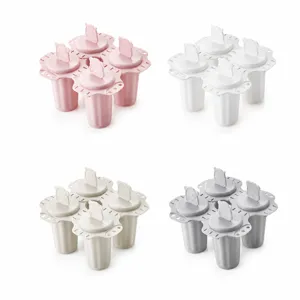 4-Grid Ice Cream Mold DIY Popsicle Maker Food-Grade Plastic Cute Bear Handle Multi-Color