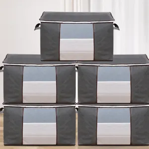 Opvouwbare Non-Woven Dekbed Opbergtas Grote Capaciteit Kledingorganizer Met Doorzichtig Venster Handgrepen Voor Slaapkamer Verhuizing
