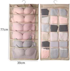 Bolsa de Almacenamiento Colgante de Doble Cara Organizador de Armario Tela No Tejida Multi Bolsillos Sujetador Ropa Interior Calcetines Soporte Colgante
