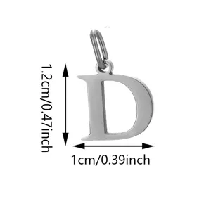 Stainless steel letter D pendant DIY jewelry accessory with clear size dimensions.