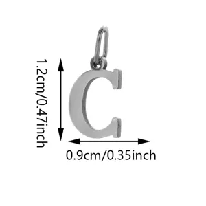 Stainless steel letter C pendant jewelry detail view, polished finish DIY accessory charm.