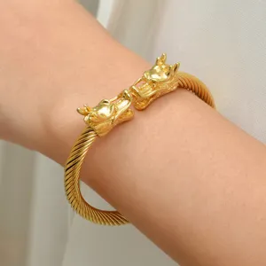 Bracelet jonc dragon câble en acier inoxydable doré pour homme style punk détail bijou
