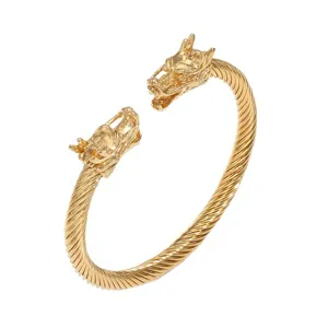 Bracelet manchette dragon or homme acier inoxydable punk câble torsadé fil ouvert bijoux