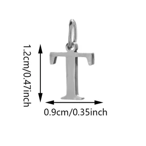 Stainless steel letter T pendant DIY jewelry accessory, compact size 1.2x0.9cm, durable charm.