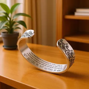 Stainless Steel Cuff Bracelet For Women Open Engraved Inspirational Quote Wave Heart Pattern Trendy Jewelry Gift