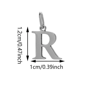 Stainless steel letter R pendant DIY jewelry accessory, compact size 1.2x1cm for necklace making.