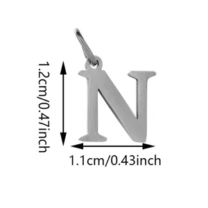 Stainless steel letter N pendant for DIY jewelry making, durable metal alphabet charm accessory.
