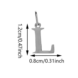 Stainless steel letter L pendant DIY jewelry accessory, silver tone charm with dimension specs.