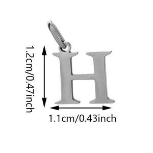Stainless steel letter H pendant DIY charm jewelry accessory with compact size dimensions.
