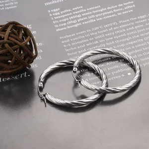 Stylish Textured Stainless Steel Hoop Earrings For Women Twisted Round Geometric Hoop Earrings Jewelry Gift Gold Silver