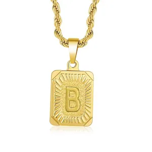 Gold stainless steel letter B pendant necklace detail, hip hop style jewelry piece.