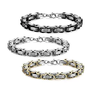 Men stainless steel Byzantine chain bracelet, cool titanium steel king chain jewelry for men.