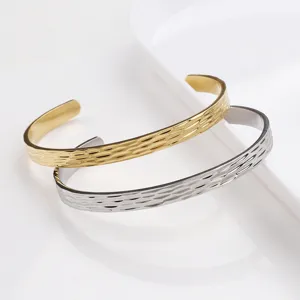 Fashion Titanium Steel C Shaped Open Cuff Bracelet Gold Silver Color Irregular Hammered Texture Bangle Jewelry Gift