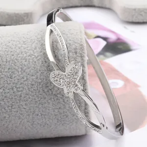 Stainless steel 3D butterfly full diamond bracelet with crossover flower buckle for women daily wear
