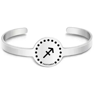 Silver stainless steel Sagittarius zodiac open cuff bracelet adjustable jewelry for women.