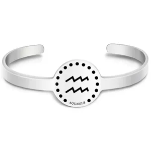 Silver stainless steel Aquarius zodiac sign open cuff bracelet adjustable jewelry for women