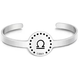 Silver stainless steel Libra zodiac open cuff bracelet for women adjustable jewelry
