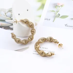 Gold stainless steel spiral hoop earrings unique geometric spring jewelry for women
