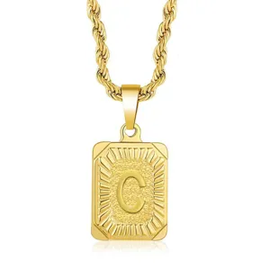 Hip Hop Stainless Steel English Alphabet Square Pendant Necklace Gold Silver Plated Twist Chain Initial Letter Necklaces for Unisex Party Jewelry Gift