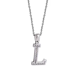 Élégant collier pendentif lettre L en acier inoxydable avec strass étincelants pour femmes.