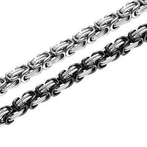 Stainless steel Byzantine chain bracelet for men, cool silver and black metal king chain link.