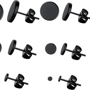 Minimalist black round stud earrings stainless steel metal jewelry for women daily wear