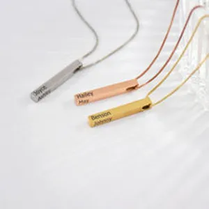 Élégant collier barre personnalisé en acier inoxydable argent or et or rose gravé