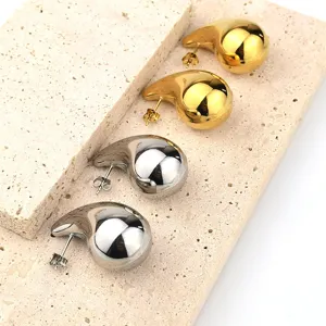 Gold and silver tone teardrop stud earrings, high gloss metal geometric fashion jewelry.